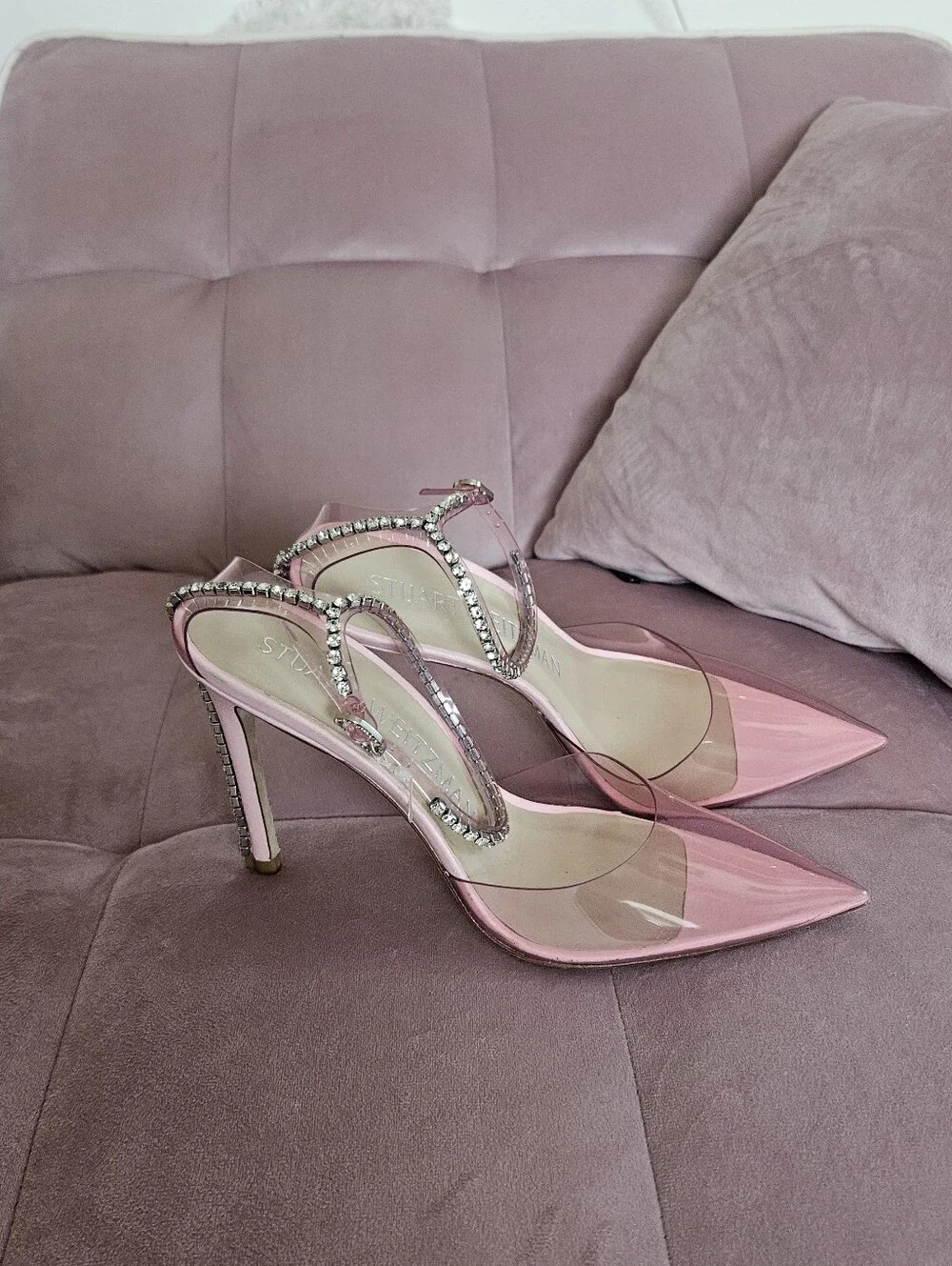Stuart‎ Weitzman 100 Glam Pink Diamond Heels Size 7